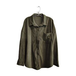 BTFBM XXL Women's Olive Green Corduroy Button-Up Front Pocket LongSleeve Sweater